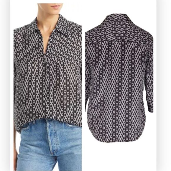 L'AGENCE Nina Black & White Chain Print Silk Blouse XS NWT $390.00 - Picture 9 of 9